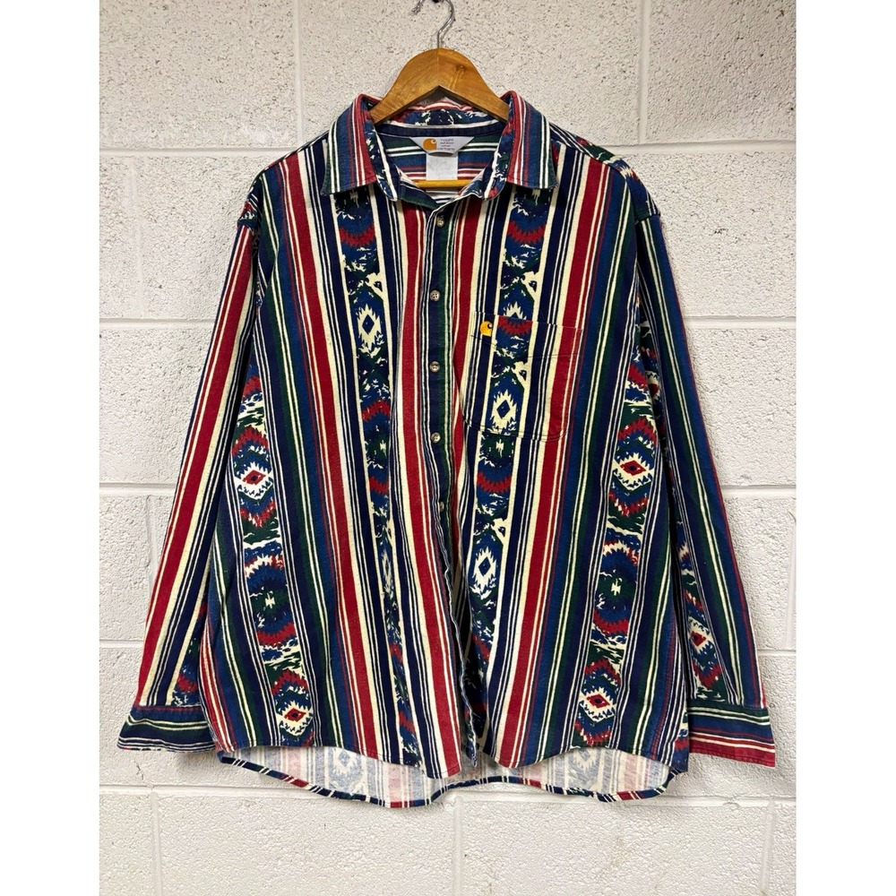 Vintage Carhartt Aztec Long Sleeve Button Up Mens XL